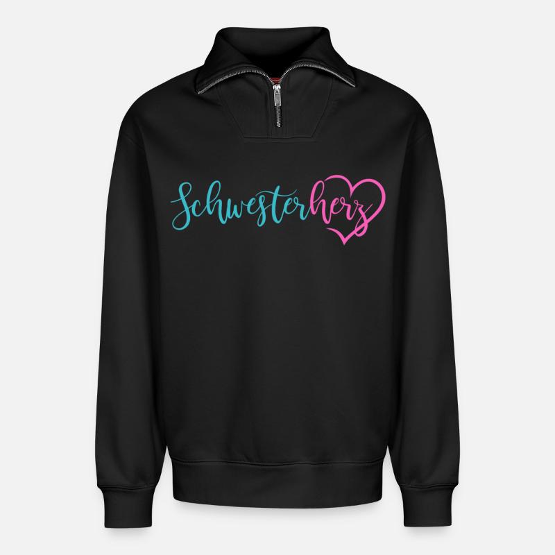 Schwesterherz - Relaxed Unisex Organic Half Zip Sweatshirt – von SPREAD - Schwarz