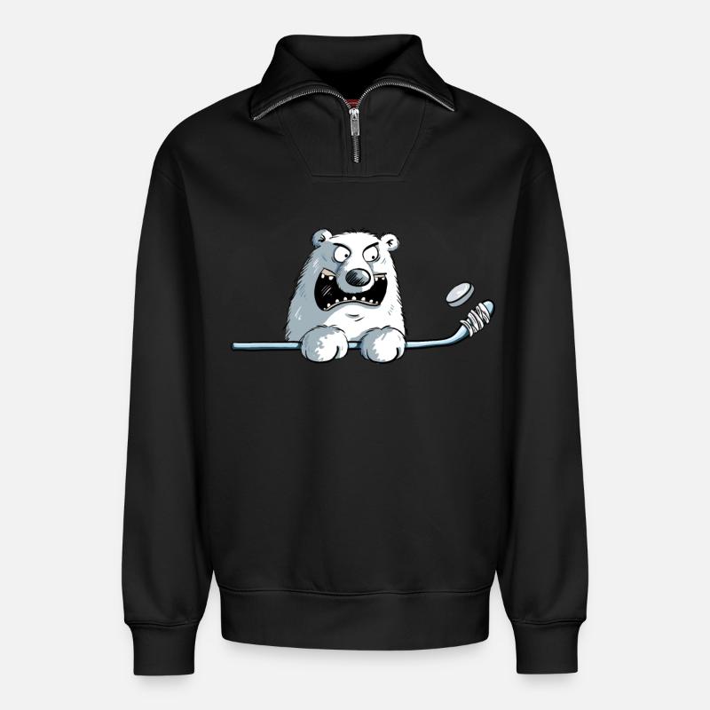 Cooler Eisbär Mit Eishockeyschläger I Eishockey - Relaxed Unisex Organic Half Zip Sweatshirt – von SPREAD - Schwarz