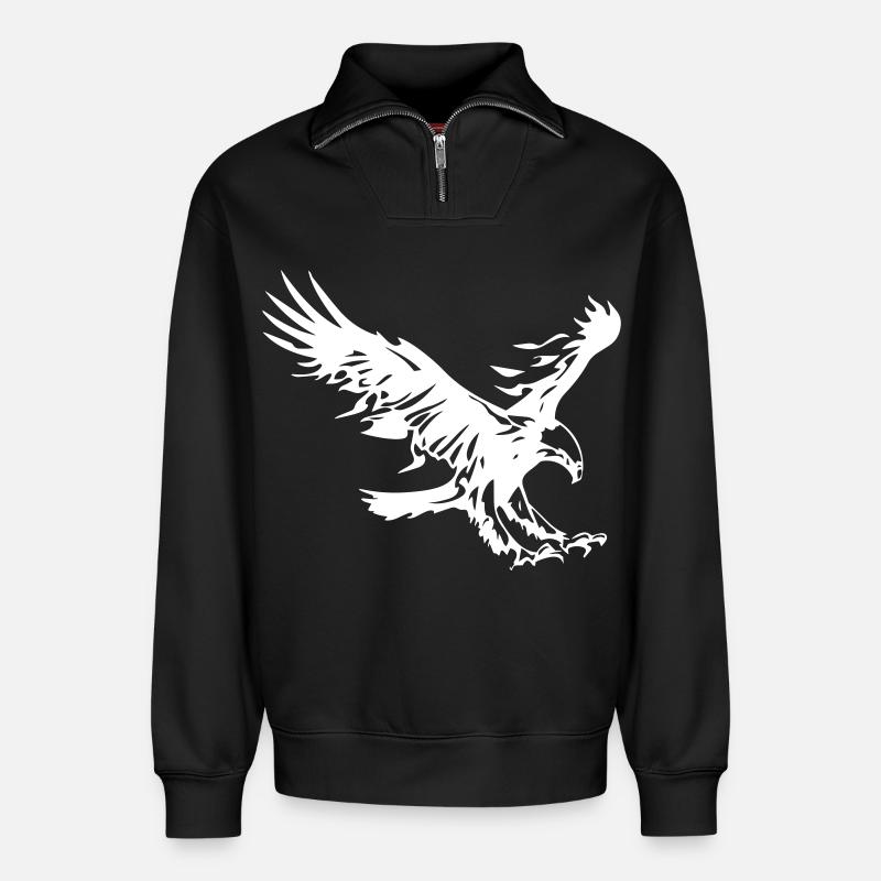 Flammender Adler - Relaxed Unisex Organic Half Zip Sweatshirt – von SPREAD - Schwarz