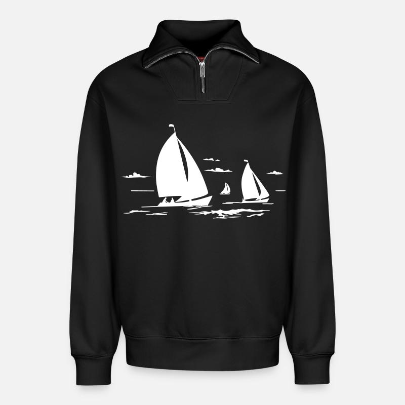 Segelboote - Relaxed Unisex Organic Half Zip Sweatshirt – von SPREAD - Schwarz