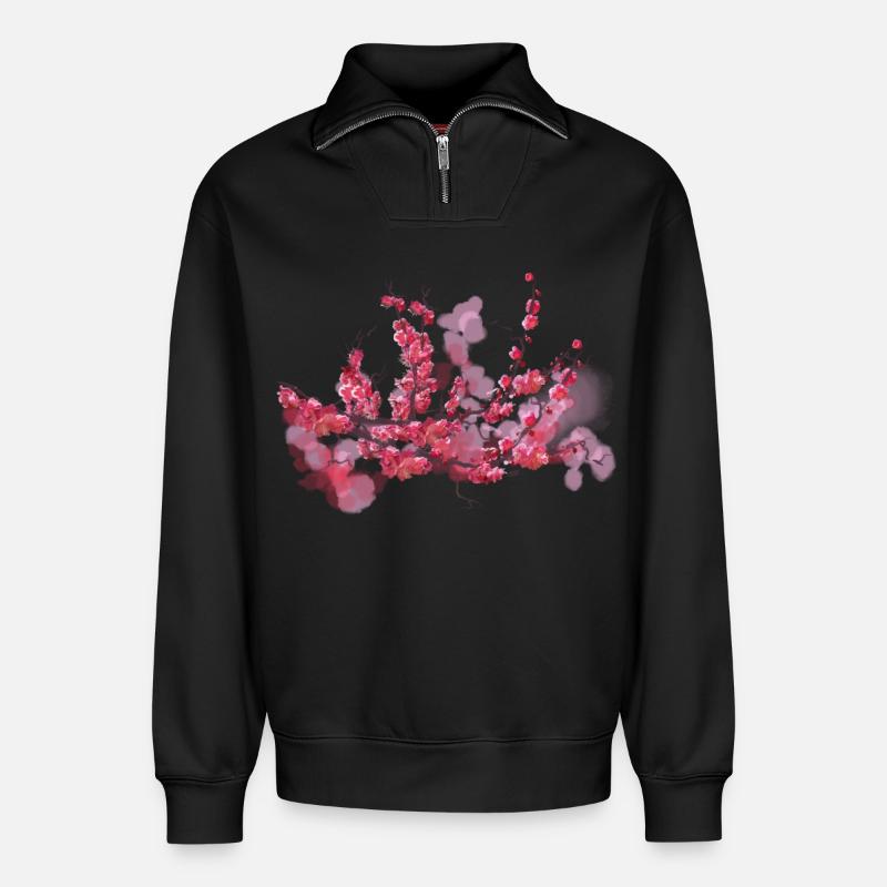 sakura - Sweat unisexe décontracté en coton biologique à demi-zip – de SPREAD - noir