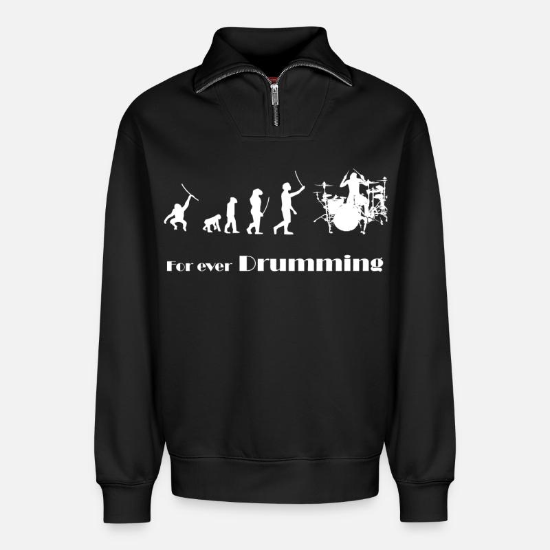 Evolution - For ever Drumming - Relaxed Unisex Organic Half Zip Sweatshirt – von SPREAD - Schwarz