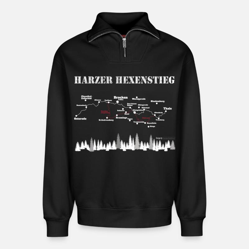 Harzer Hexenstieg - Relaxed Unisex Organic Half Zip Sweatshirt – von SPREAD - Schwarz