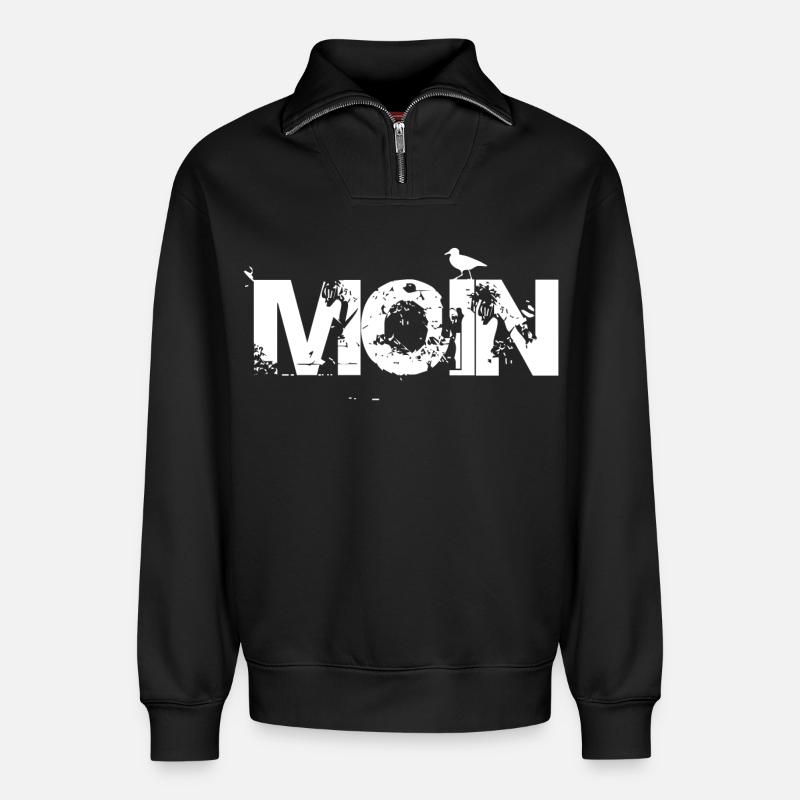 HELLO - Relaxed Unisex Organic Half Zip Sweatshirt – by SPREAD - black