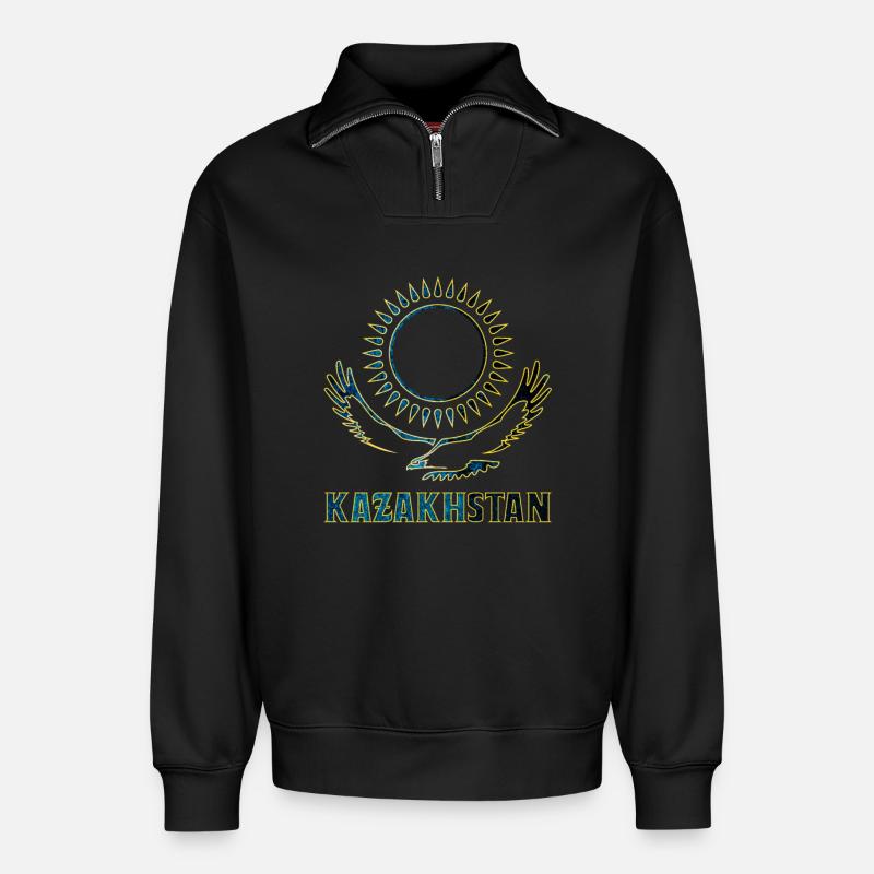 Kazakhstan steppe eagle gift - Relaxed Unisex Organic Half Zip Sweatshirt – by SPREAD - black