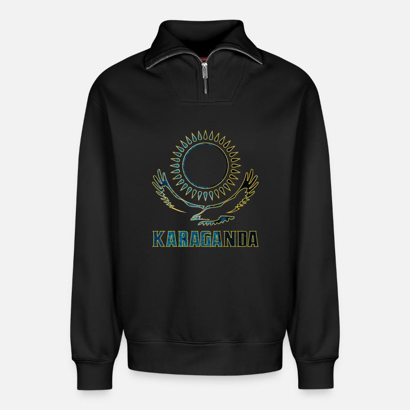 Karaganda Kasachstan Geschenk - Relaxed Unisex Organic Half Zip Sweatshirt – von SPREAD - Schwarz