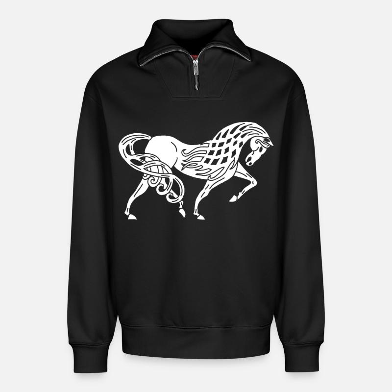 Cheval blanc celte - Sweat unisexe décontracté en coton biologique à demi-zip – de SPREAD - noir