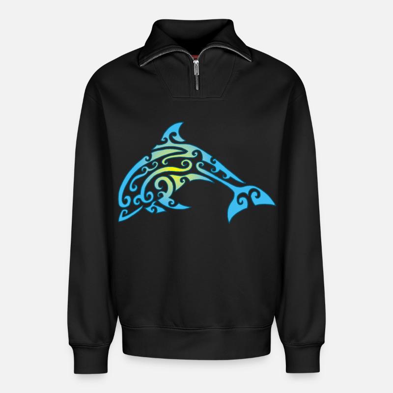 Polynesischer Delphin - Relaxed Unisex Organic Half Zip Sweatshirt – von SPREAD - Schwarz