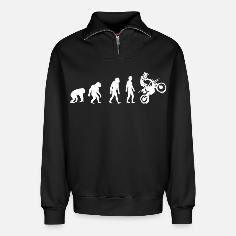 Entwicklung zum Motorradfahrer - Relaxed Unisex Organic Half Zip Sweatshirt – von SPREAD - Schwarz