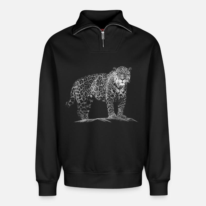Leopard - Relaxed Unisex Organic Half Zip Sweatshirt – von SPREAD - Schwarz