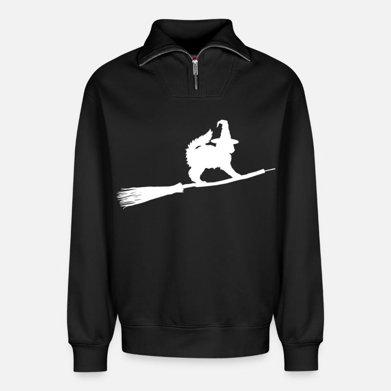 Katzen Hexe - Relaxed Unisex Organic Half Zip Sweatshirt – von SPREAD - Schwarz