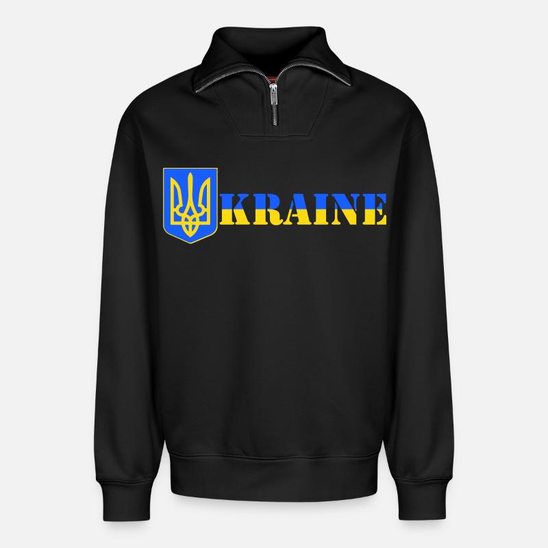 Ukraine - Relaxed Unisex Organic Half Zip Sweatshirt – von SPREAD - Schwarz