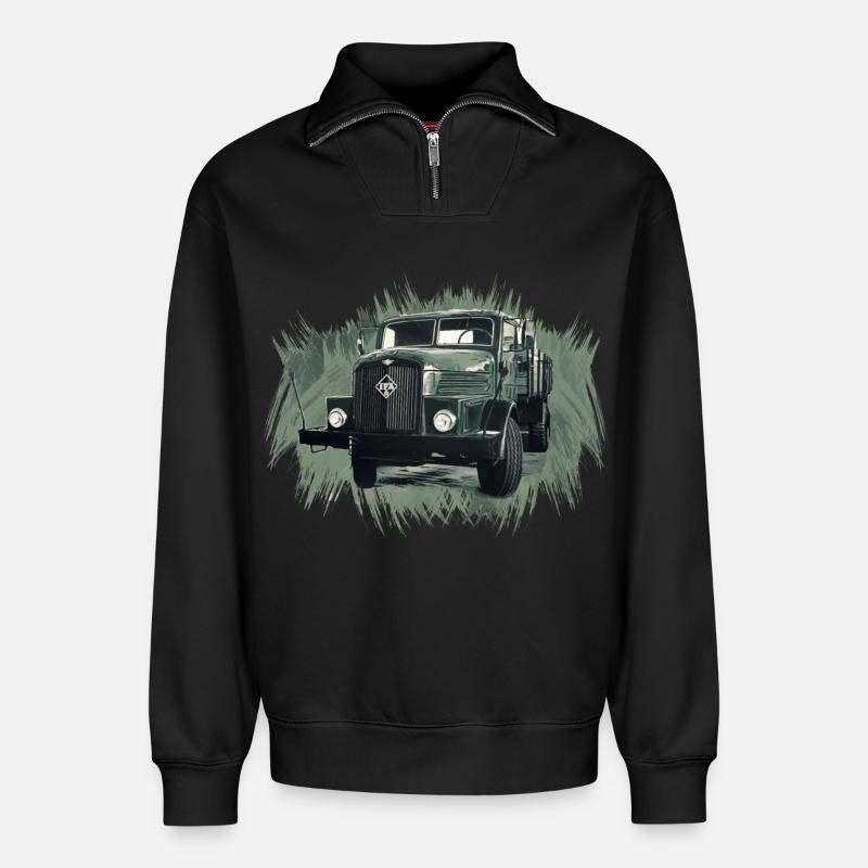Pritschenwagen IFA H6 - Relaxed Unisex Organic Half Zip Sweatshirt – von SPREAD - Schwarz