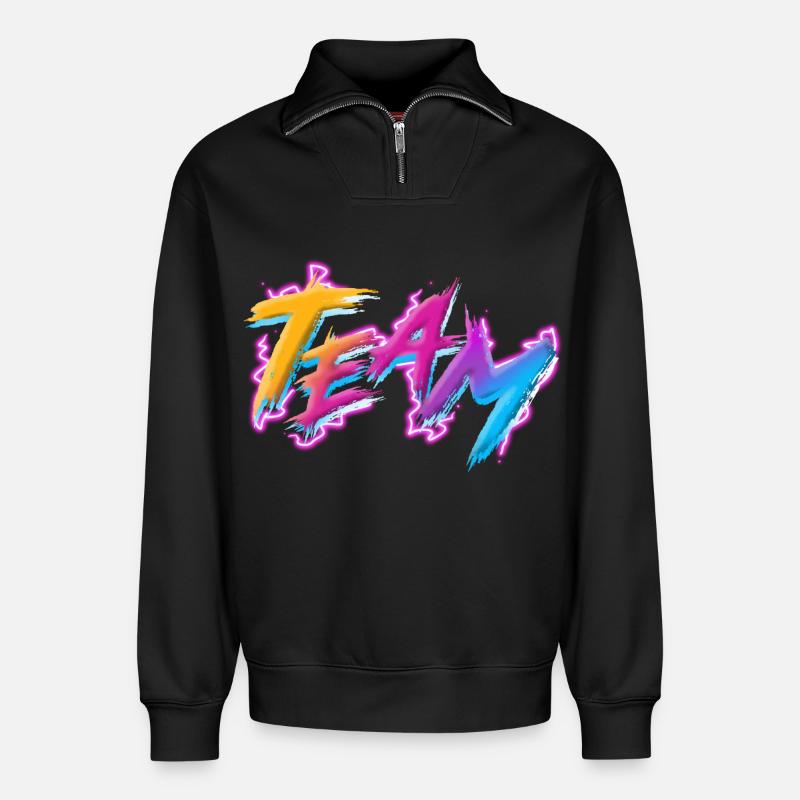 Team - Relaxed Unisex Organic Half Zip Sweatshirt – von SPREAD - Schwarz