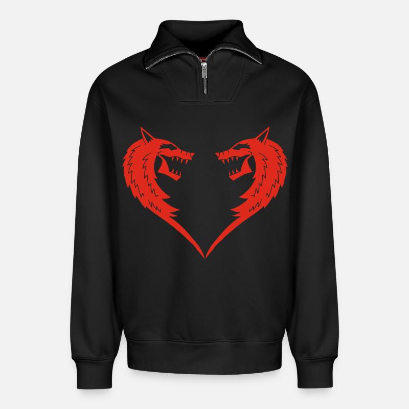 Rotes Wolfsherz - Relaxed Unisex Organic Half Zip Sweatshirt – von SPREAD - Schwarz