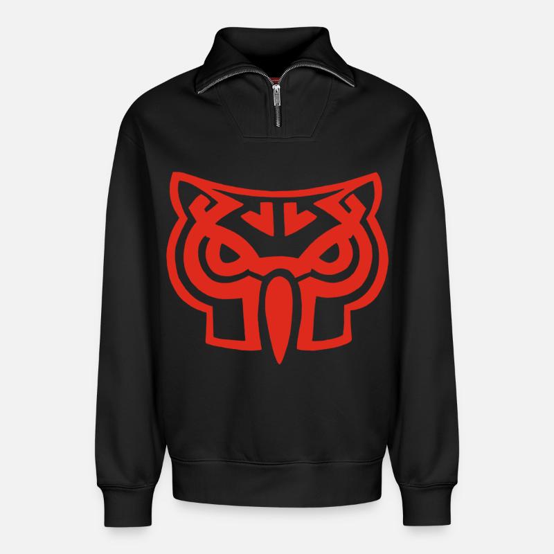 Roter Eulenkopf - Relaxed Unisex Organic Half Zip Sweatshirt – von SPREAD - Schwarz