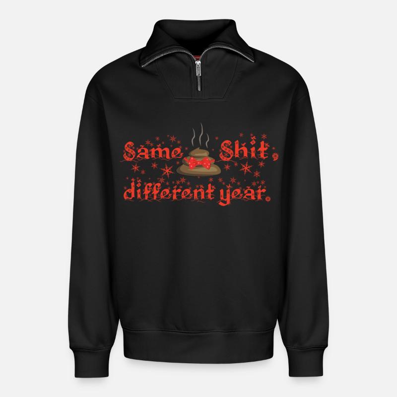 Same Shit - different year, ugly christmas - Relaxed Unisex Organic Half Zip Sweatshirt – von SPREAD - Schwarz