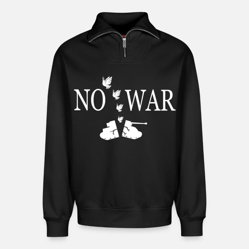 No war - Relaxed Unisex Organic Half Zip Sweatshirt – by SPREAD - black