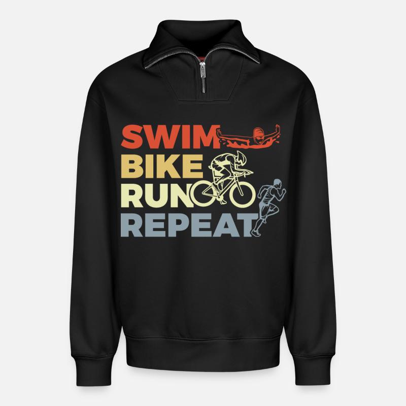 Triathlon Repeat - Relaxed Unisex Organic Half Zip Sweatshirt – by SPREAD - black