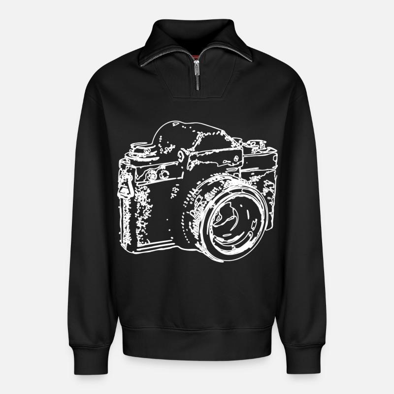 Classic Camera Sketch - Relaxed Unisex Organic Half Zip Sweatshirt – by SPREAD - black