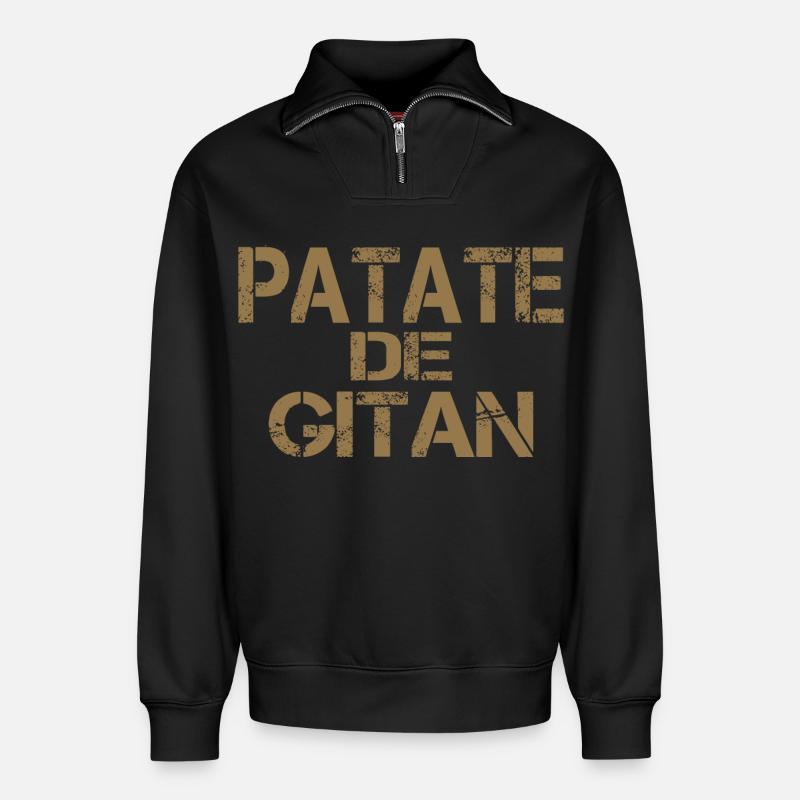 Patate GITAN ocre - Sweat unisexe décontracté en coton biologique à demi-zip – de SPREAD - noir