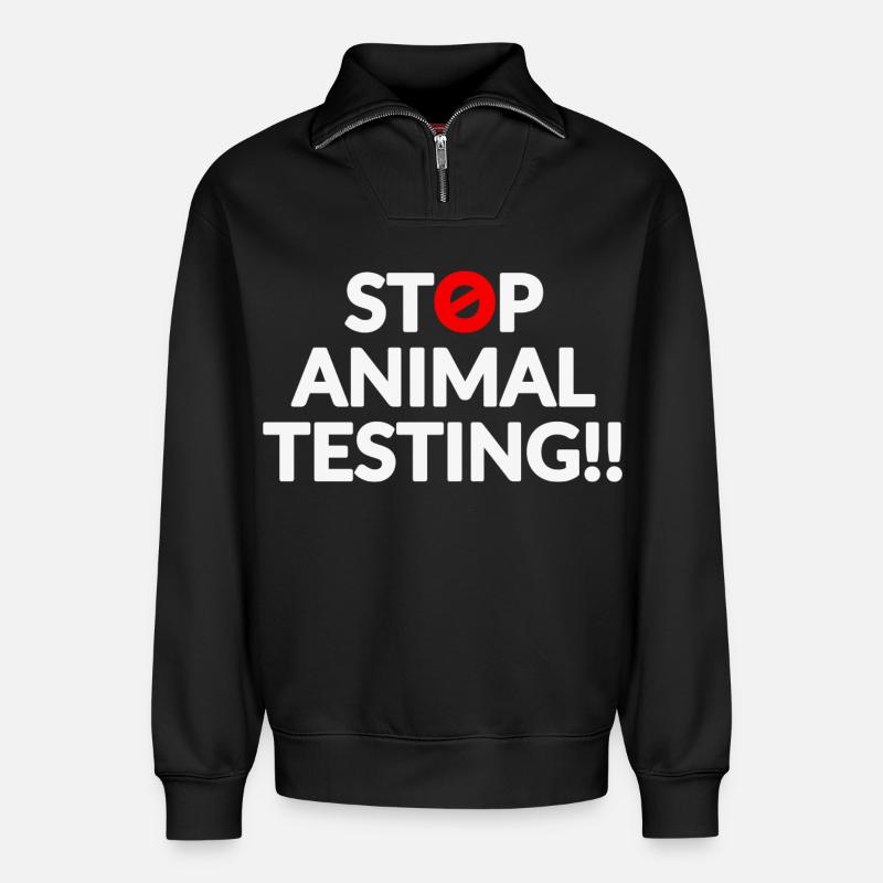 Stop Animal Testing - Relaxed Unisex Organic Half Zip Sweatshirt – von SPREAD - Schwarz
