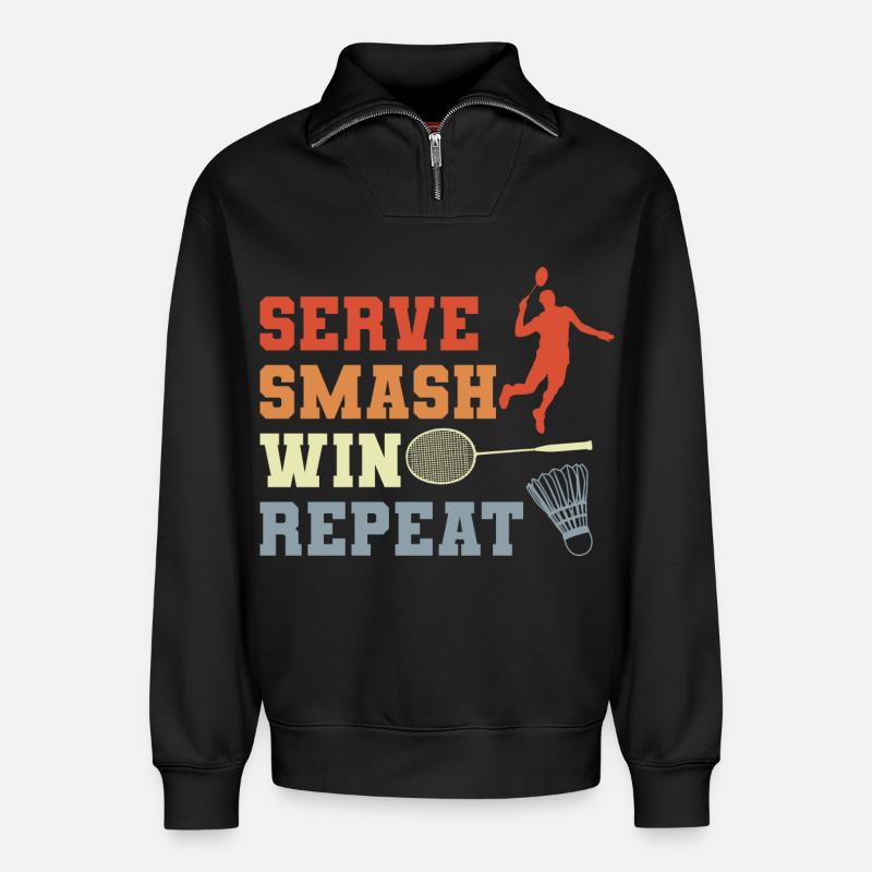 Badminton Routine - Relaxed Unisex Organic Half Zip Sweatshirt – von SPREAD - Schwarz