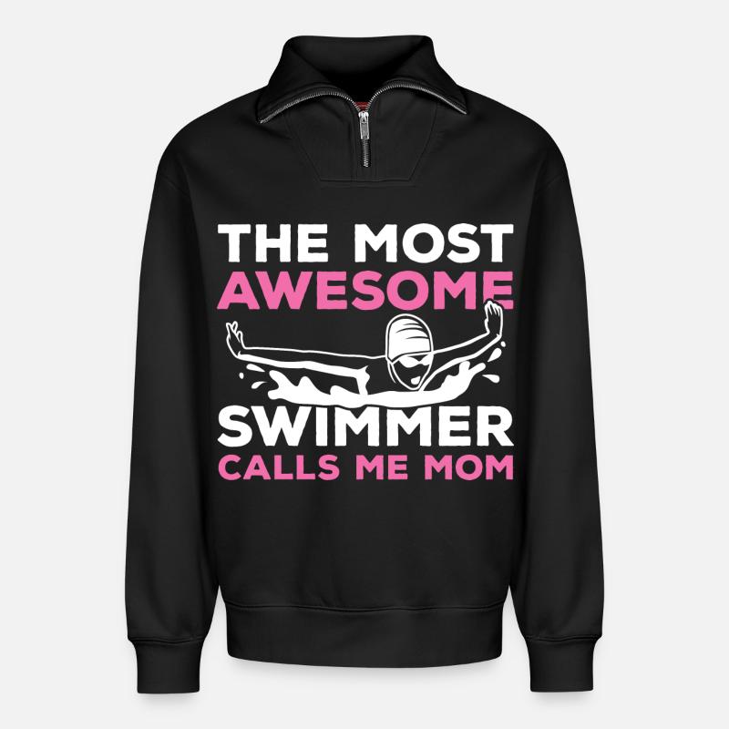 Schwimmer Mama - Relaxed Unisex Organic Half Zip Sweatshirt – von SPREAD - Schwarz