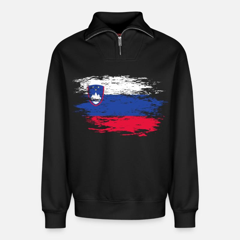 Drapeau de la Slovénie utilisé - Sweat unisexe décontracté en coton biologique à demi-zip – de SPREAD - noir