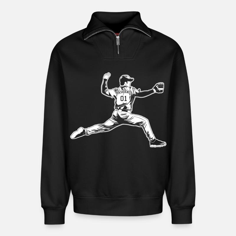 Lanceur de baseball - Sweat unisexe décontracté en coton biologique à demi-zip – de SPREAD - noir