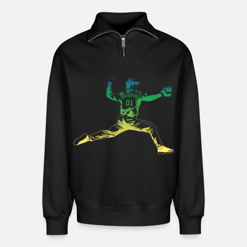 Pitcher Baseball - Relaxed Unisex Organic Half Zip Sweatshirt – von SPREAD - Schwarz