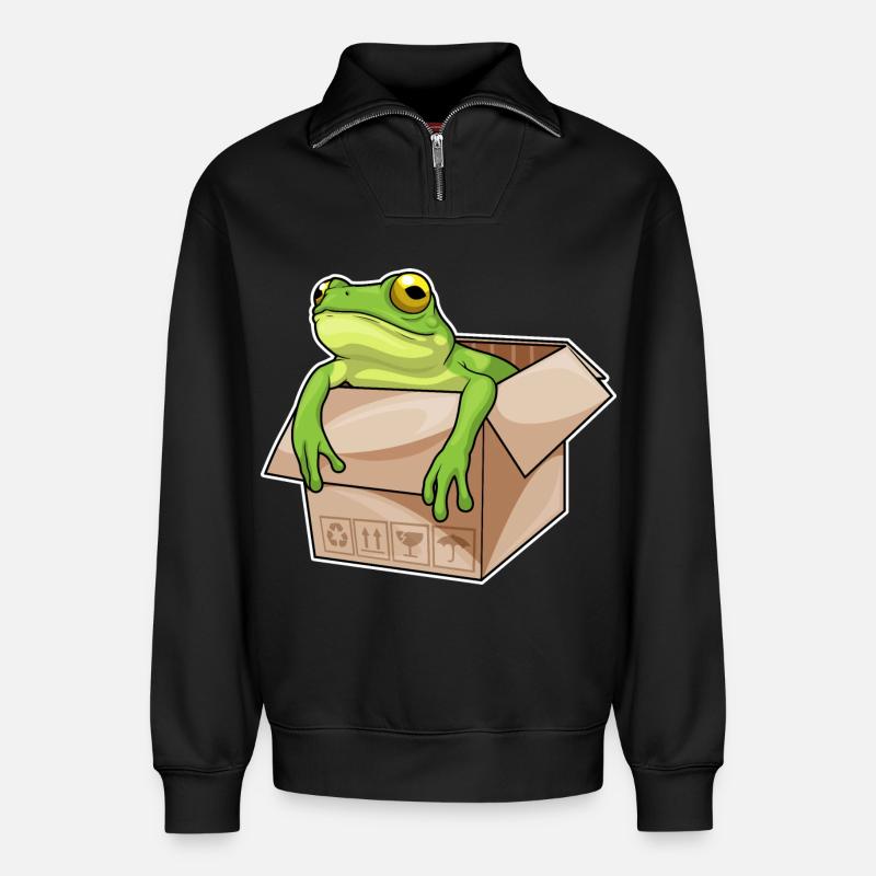 Frosch Karton - Relaxed Unisex Organic Half Zip Sweatshirt – von SPREAD - Schwarz