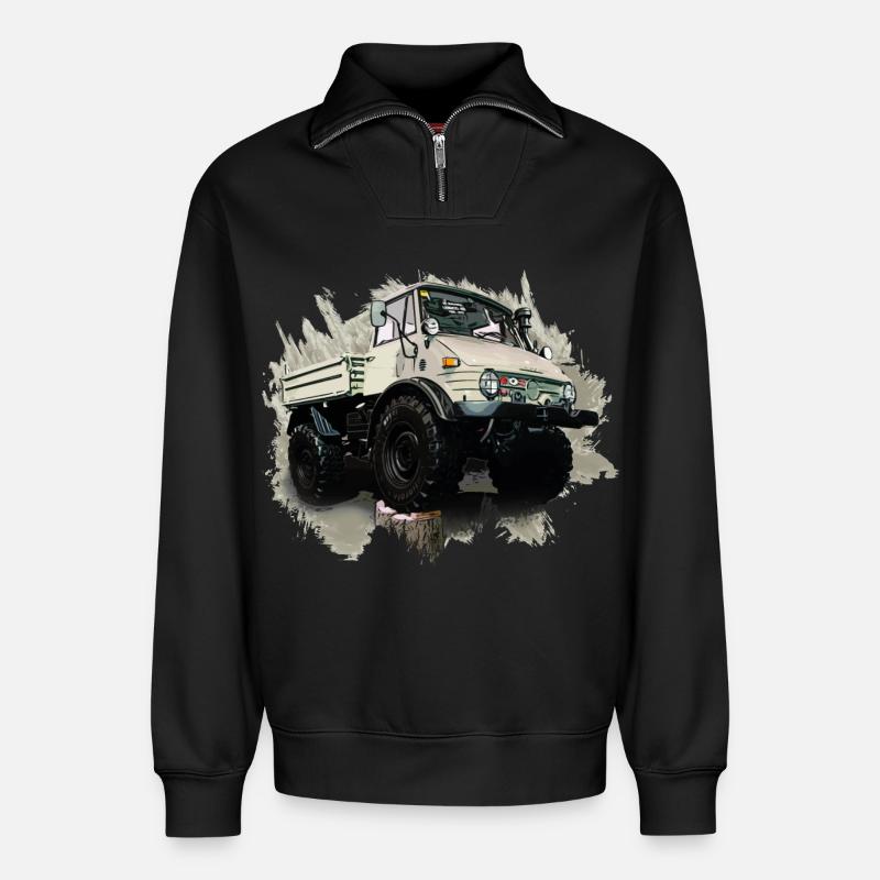 Unimog Oldi - Relaxed Unisex Organic Half Zip Sweatshirt – von SPREAD - Schwarz