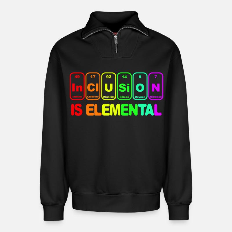 Inclusion is elementary # - Relaxed Unisex Organic Half Zip Sweatshirt – by SPREAD - black