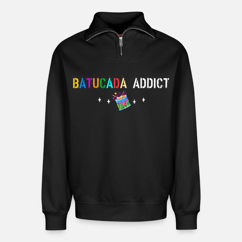 Batucada-Süchtige - Relaxed Unisex Organic Half Zip Sweatshirt – von SPREAD - Schwarz