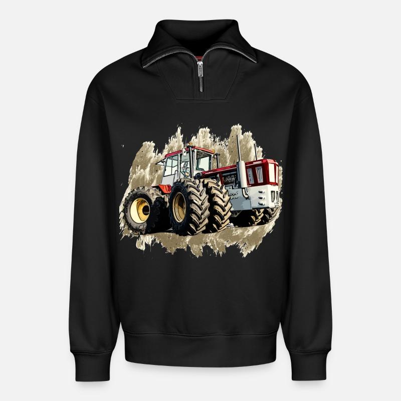 Tracteur Géant - Sweat unisexe décontracté en coton biologique à demi-zip – de SPREAD - noir