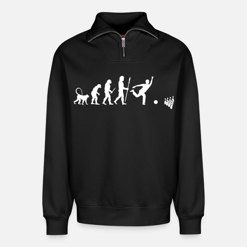 Évolution du bowling - Sweat unisexe décontracté en coton biologique à demi-zip – de SPREAD - noir