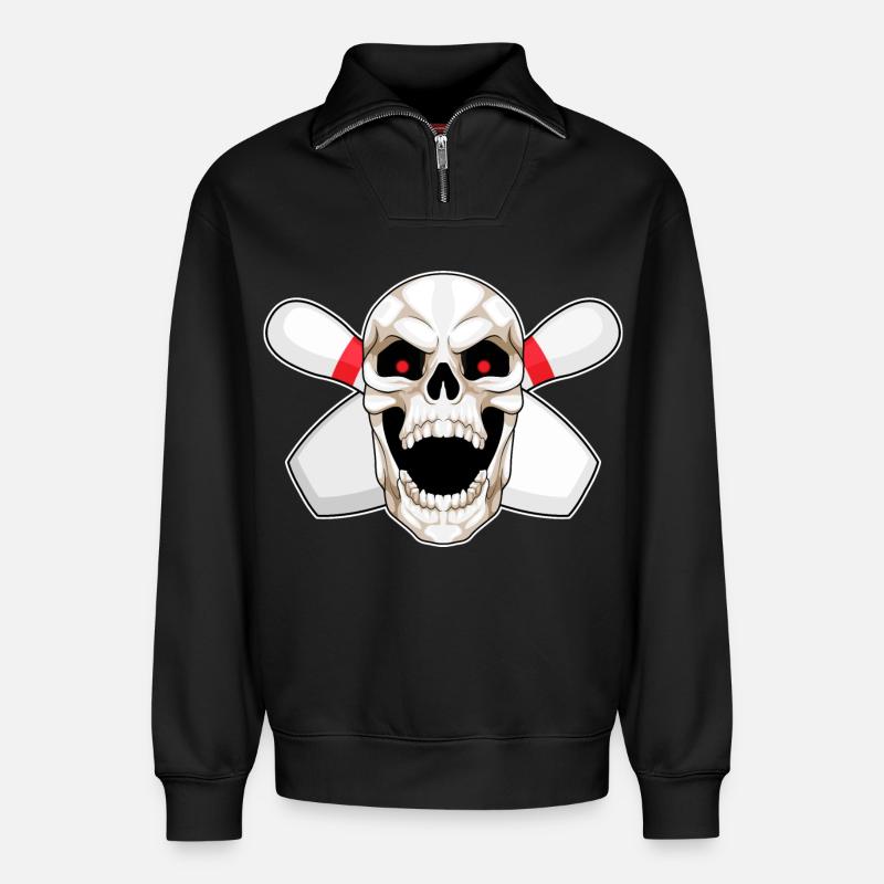 Skull Bowling Bowling Épingle - Sweat unisexe décontracté en coton biologique à demi-zip – de SPREAD - noir