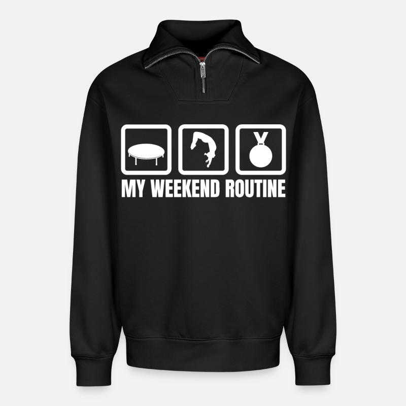 Routine du week-end trampoline - Sweat unisexe décontracté en coton biologique à demi-zip – de SPREAD - noir