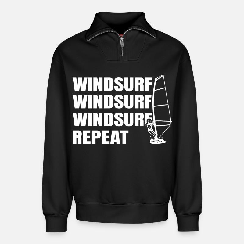 Windsurfen - Relaxed Unisex Organic Half Zip Sweatshirt – von SPREAD - Schwarz