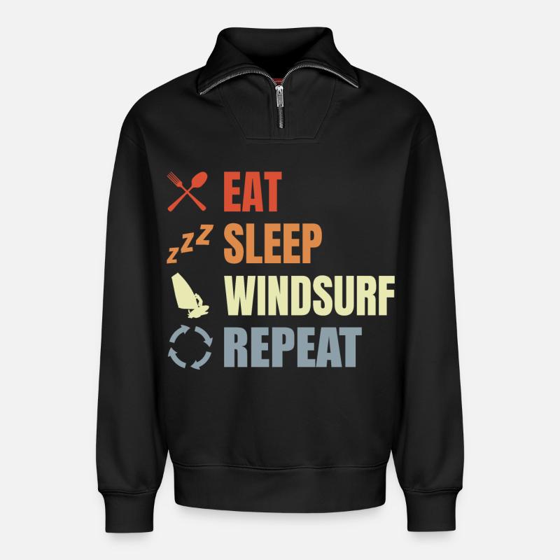 Windsurfer Routine - Relaxed Unisex Organic Half Zip Sweatshirt – by SPREAD - black