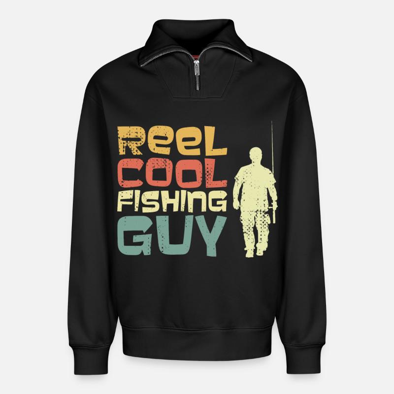 Cooler Angler - Relaxed Unisex Organic Half Zip Sweatshirt – von SPREAD - Schwarz