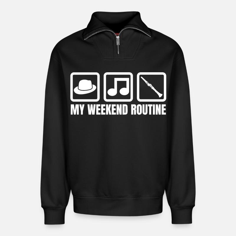 Week-end de la clarinette - Sweat unisexe décontracté en coton biologique à demi-zip – de SPREAD - noir