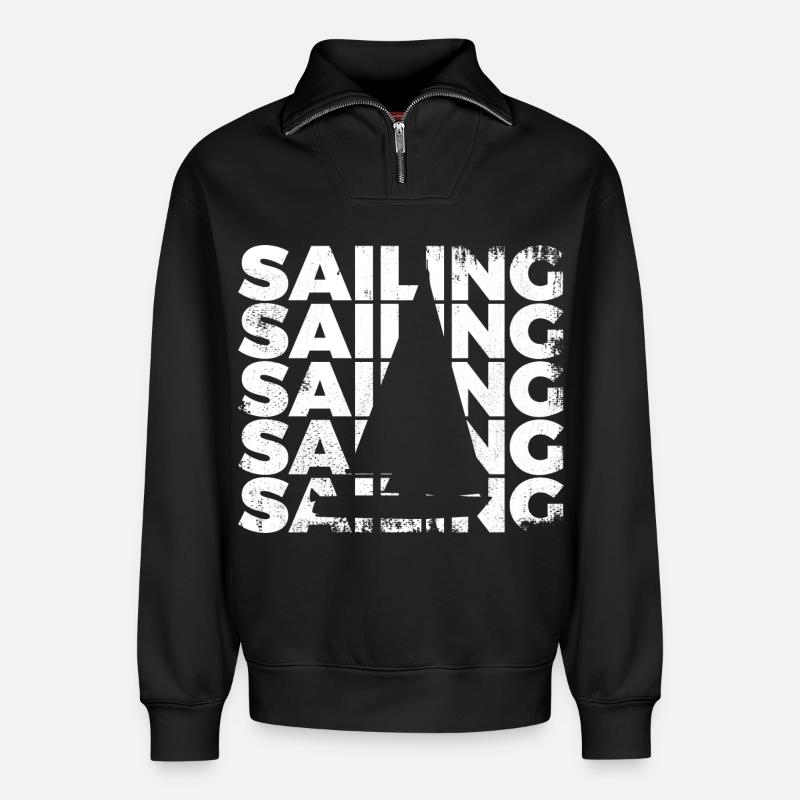 Segelboot - Relaxed Unisex Organic Half Zip Sweatshirt – von SPREAD - Schwarz