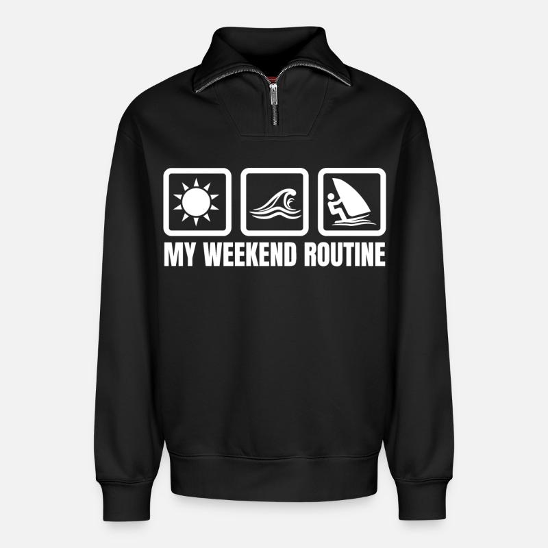 Meine Wochenendroutine - Relaxed Unisex Organic Half Zip Sweatshirt – von SPREAD - Schwarz