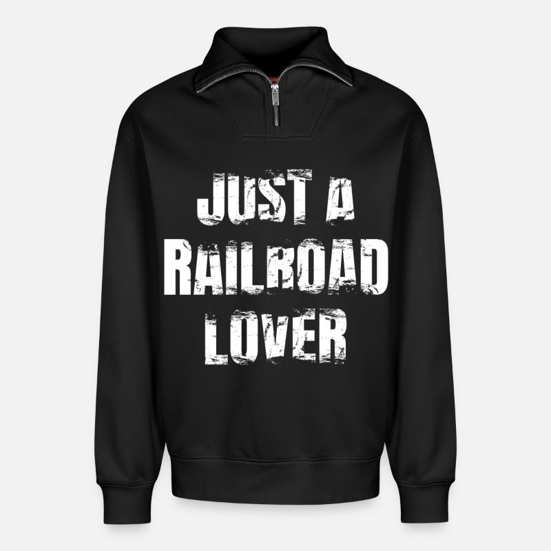 Train lovers - Relaxed Unisex Organic Half Zip Sweatshirt – by SPREAD - black