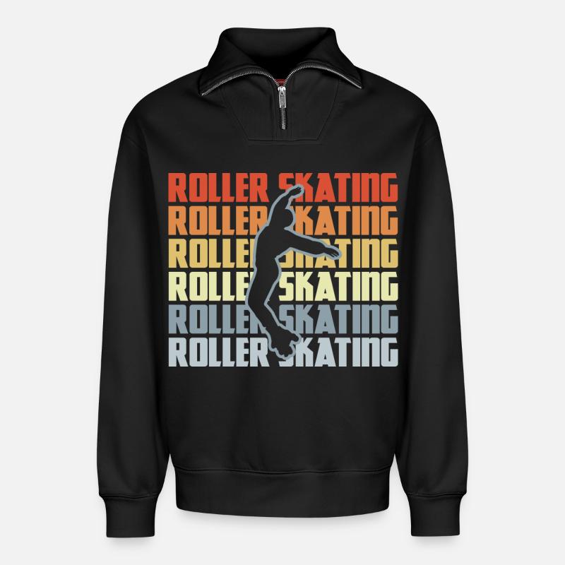 Roller Skating Disco - Relaxed Unisex Organic Half Zip Sweatshirt – by SPREAD - black