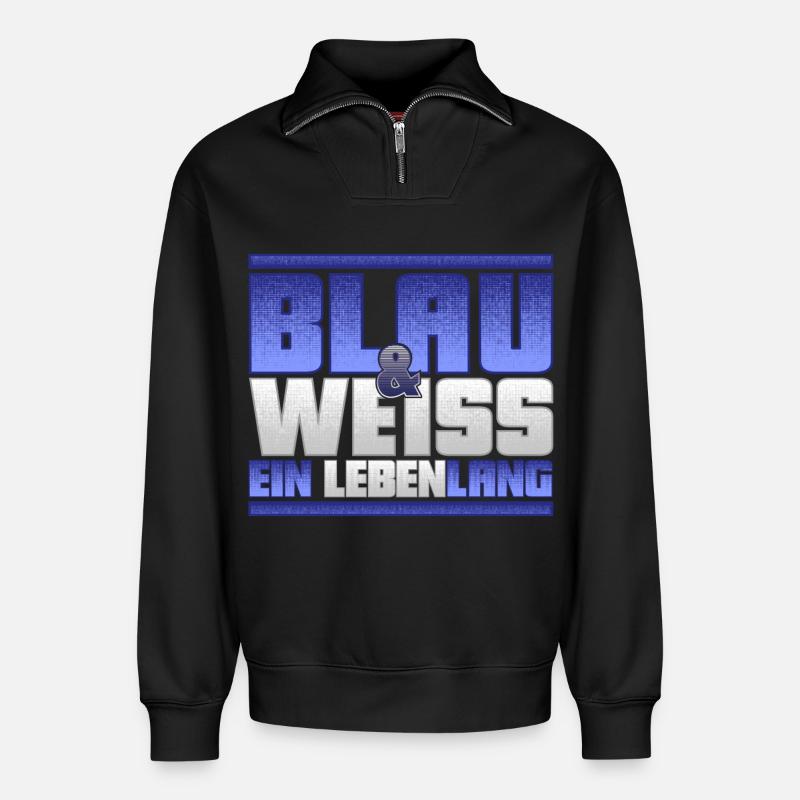 Blau Weiss ein Leben Lang - Relaxed Unisex Organic Half Zip Sweatshirt – von SPREAD - Schwarz