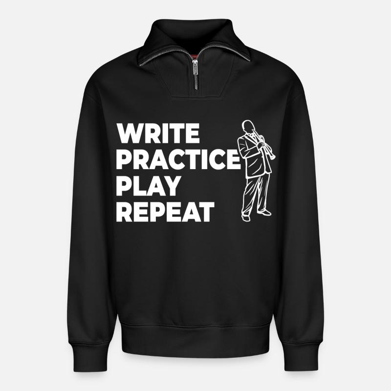 Writing, practicing, playing, repeating - Relaxed Unisex Organic Half Zip Sweatshirt – by SPREAD - black