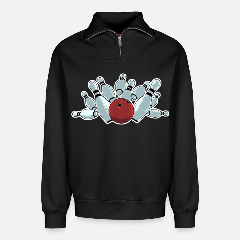 Bowling Strike - Relaxed Unisex Organic Half Zip Sweatshirt – von SPREAD - Schwarz